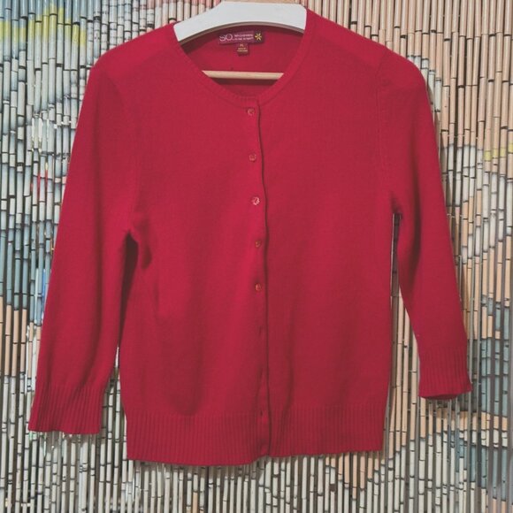 100% Cashmere Button-Down Cardigan Sweater, Red, Juniors XL, Circa 1990s - Picture 1 of 15